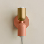 Up Down Plug-In Wall Sconce - Peach Canopy / Brass Upper Shade