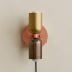 Up Down Plug-In Wall Sconce - Peach Canopy / Brass Upper Shade