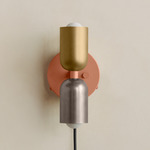 Up Down Plug-In Wall Sconce - Peach Canopy / Brass Upper Shade