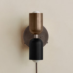 Up Down Plug-In Wall Sconce - Pewter Canopy / Patina Brass Upper Shade