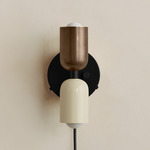 Up Down Plug-In Wall Sconce - Black Canopy / Patina Brass Upper Shade