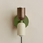 Up Down Plug-In Wall Sconce - Reed Green Canopy / Patina Brass Upper Shade