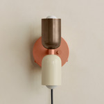 Up Down Plug-In Wall Sconce - Peach Canopy / Patina Brass Upper Shade