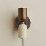 Up Down Plug-In Wall Sconce - Pewter Canopy / Patina Brass Upper Shade