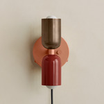 Up Down Plug-In Wall Sconce - Peach Canopy / Patina Brass Upper Shade