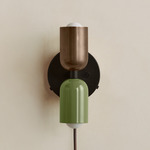 Up Down Plug-In Wall Sconce - Blackened Brass Canopy / Patina Brass Upper Shade