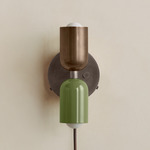 Up Down Plug-In Wall Sconce - Pewter Canopy / Patina Brass Upper Shade