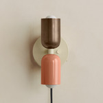 Up Down Plug-In Wall Sconce - Bone Canopy / Patina Brass Upper Shade