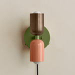 Up Down Plug-In Wall Sconce - Reed Green Canopy / Patina Brass Upper Shade