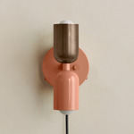 Up Down Plug-In Wall Sconce - Peach Canopy / Patina Brass Upper Shade