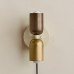 Up Down Plug-In Wall Sconce - Bone Canopy / Patina Brass Upper Shade