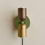 Up Down Plug-In Wall Sconce - Reed Green Canopy / Patina Brass Upper Shade