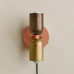 Up Down Plug-In Wall Sconce - Peach Canopy / Patina Brass Upper Shade