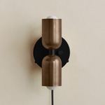 Up Down Plug-In Wall Sconce - Black Canopy / Patina Brass Upper Shade