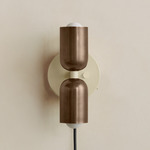 Up Down Plug-In Wall Sconce - Bone Canopy / Patina Brass Upper Shade