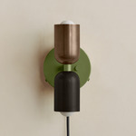 Up Down Plug-In Wall Sconce - Reed Green Canopy / Patina Brass Upper Shade