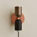 Up Down Plug-In Wall Sconce - Peach Canopy / Patina Brass Upper Shade