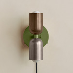 Up Down Plug-In Wall Sconce - Reed Green Canopy / Patina Brass Upper Shade