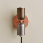 Up Down Plug-In Wall Sconce - Peach Canopy / Patina Brass Upper Shade