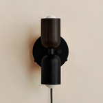 Up Down Plug-In Wall Sconce - Black Canopy / Blackened Brass Upper Shade