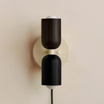 Up Down Plug-In Wall Sconce - Bone Canopy / Blackened Brass Upper Shade