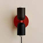 Up Down Plug-In Wall Sconce - Oxide Red Canopy / Blackened Brass Upper Shade