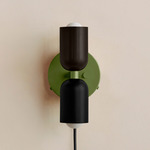 Up Down Plug-In Wall Sconce - Reed Green Canopy / Blackened Brass Upper Shade
