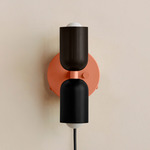 Up Down Plug-In Wall Sconce - Peach Canopy / Blackened Brass Upper Shade