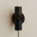 Up Down Plug-In Wall Sconce - Blackened Brass Canopy / Blackened Brass Upper Shade