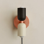 Up Down Plug-In Wall Sconce - Peach Canopy / Blackened Brass Upper Shade