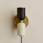 Up Down Plug-In Wall Sconce - Brass Canopy / Blackened Brass Upper Shade
