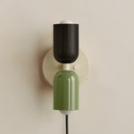 Up Down Plug-In Wall Sconce - Bone Canopy / Blackened Brass Upper Shade