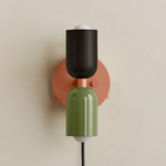 Up Down Plug-In Wall Sconce - Peach Canopy / Blackened Brass Upper Shade