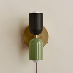 Up Down Plug-In Wall Sconce - Brass Canopy / Blackened Brass Upper Shade