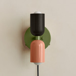 Up Down Plug-In Wall Sconce - Reed Green Canopy / Blackened Brass Upper Shade