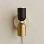 Up Down Plug-In Wall Sconce - Bone Canopy / Blackened Brass Upper Shade