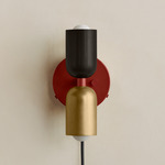 Up Down Plug-In Wall Sconce - Oxide Red Canopy / Blackened Brass Upper Shade