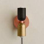 Up Down Plug-In Wall Sconce - Peach Canopy / Blackened Brass Upper Shade