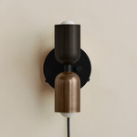Up Down Plug-In Wall Sconce - Black Canopy / Blackened Brass Upper Shade