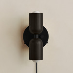 Up Down Plug-In Wall Sconce - Black Canopy / Blackened Brass Upper Shade
