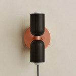 Up Down Plug-In Wall Sconce - Peach Canopy / Blackened Brass Upper Shade