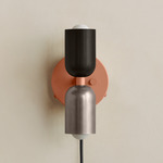 Up Down Plug-In Wall Sconce - Peach Canopy / Blackened Brass Upper Shade