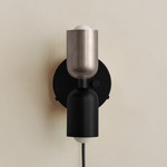 Up Down Plug-In Wall Sconce - Black Canopy / Pewter Upper Shade