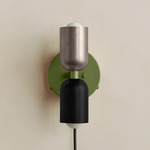 Up Down Plug-In Wall Sconce - Reed Green Canopy / Pewter Upper Shade
