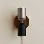 Up Down Plug-In Wall Sconce - Patina Brass Canopy / Pewter Upper Shade