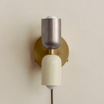Up Down Plug-In Wall Sconce - Brass Canopy / Pewter Upper Shade