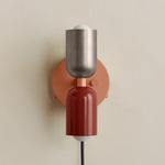 Up Down Plug-In Wall Sconce - Peach Canopy / Pewter Upper Shade