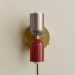 Up Down Plug-In Wall Sconce - Brass Canopy / Pewter Upper Shade