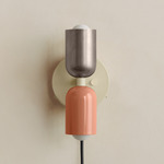 Up Down Plug-In Wall Sconce - Bone Canopy / Pewter Upper Shade