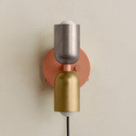 Up Down Plug-In Wall Sconce - Peach Canopy / Pewter Upper Shade